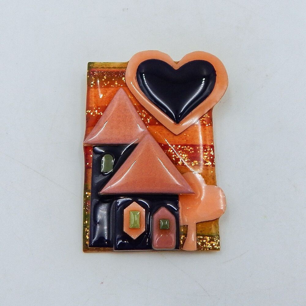 House Pin By Lucinda Double Heart Moon Tree Stripe Valentine Resin Wearable Art
